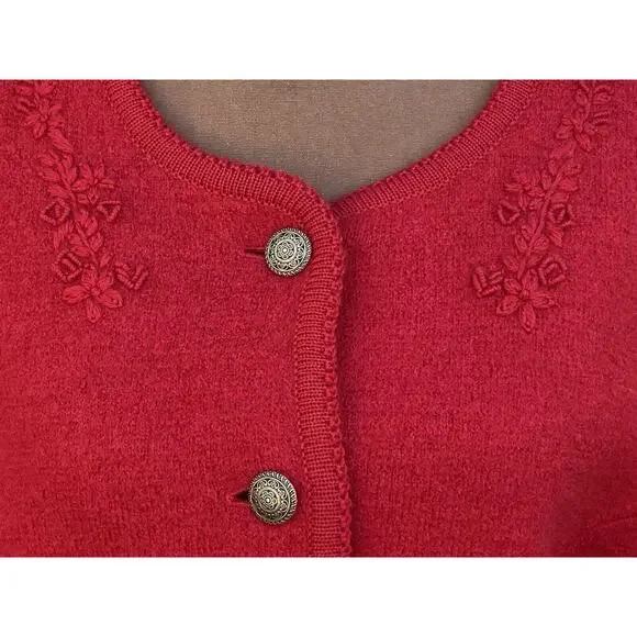 Vintage Pendleton 100% Virgin Wool Red Cardigan Embroidery Women’s Large - Picture 3 of 16